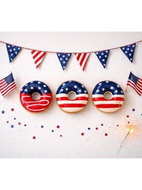New 4th Of July STARS & STRIPES PATRIOTIC Doughnut Donuts Holiday Decor